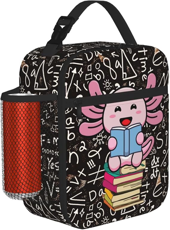 Axolotl With Pile Books Insulated Lunch Bag
