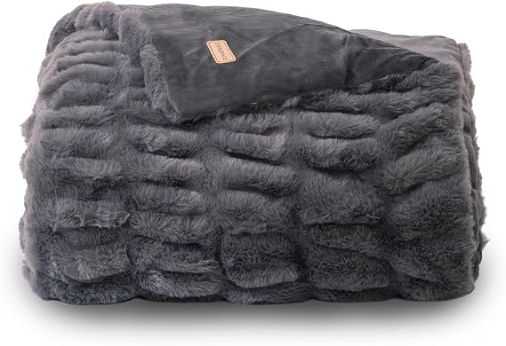 EverGrace Ruched Bubble Faux Rabbit Fur Throw Blanket 50"x60" Charcoal Gray | Luxurious Soft Plush Reversible Blanket with Velvet Back, Fluffy & Warm, Decorative Fuzzy Cozy Throw for Couch Sofa Bed Chair