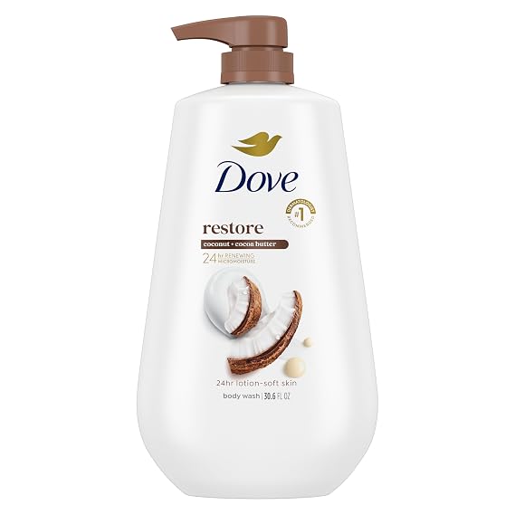 Dove Body Wash Restore Coconut & Cocoa Butter 30.6 oz Pump, Sulfate Free | Dove Coconut & Cocoa Butter Body Wash nourishes dry skin with creamy coconut scent and MicroMoisture technology.