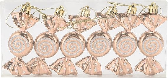6Pcs Xmas Candy Ornaments, Hanging Candy Christmas Tree Décor for Party Home Ornaments Crafts (Champagne)