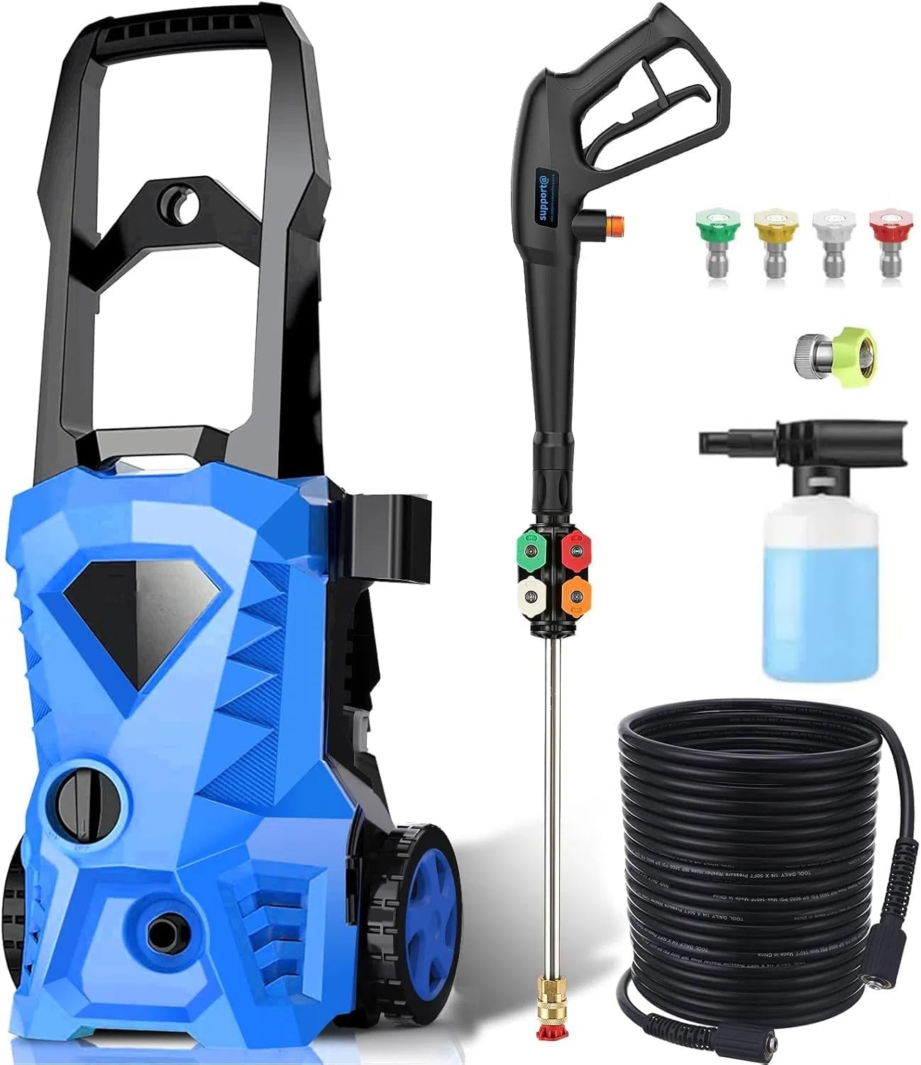5000PSI 2.8GPM Electric Pressure Washer High Power Washer with 33ft Pressure Hose, 4 Nozzles and Soap Bottle for Cleans PatiosFencesHome Blue