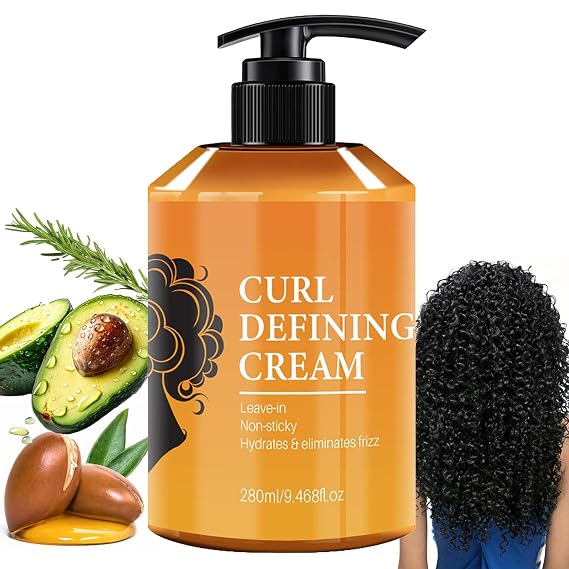 Argan Oil Curl Defining Cream, Anti Frizz Curling Cream to Define All Natural Curl Types and Textures, Wavy Hair Anti Frizz Curl Cream Moisturizing Long-Lasting Styling Volume 9.46 FL OZ