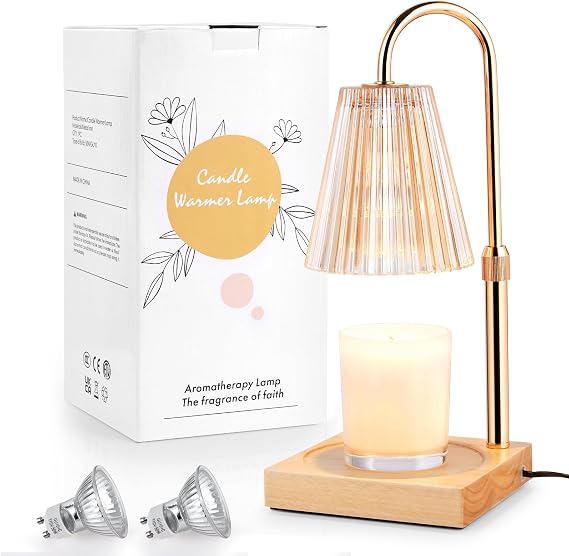 Candle Warmer Lamp with Timer & Dimmer, Electric Candle Lamp Warmer for Jar Candles Adjustable Height, with 2 Bulbs, House Warming Gifts New Home Bedroom Decor, Mothers Day Gifts for Mom (Amber)