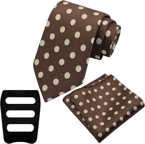 Mantieqingway Polka Dot Tie Sets for Men Pink Tie and Handkerchief with Pocket Square Holder for Wedding Graduation Dinner