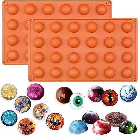 FUNSHOWCASE Mini Hemisphere Dome Chocolate Candy Silicone Mold 2 in Set, 24 Cavites