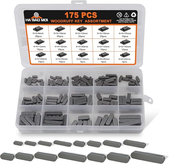 175pcs Woodruff Key Stock Assortment Stainless Steel Half Moon Key