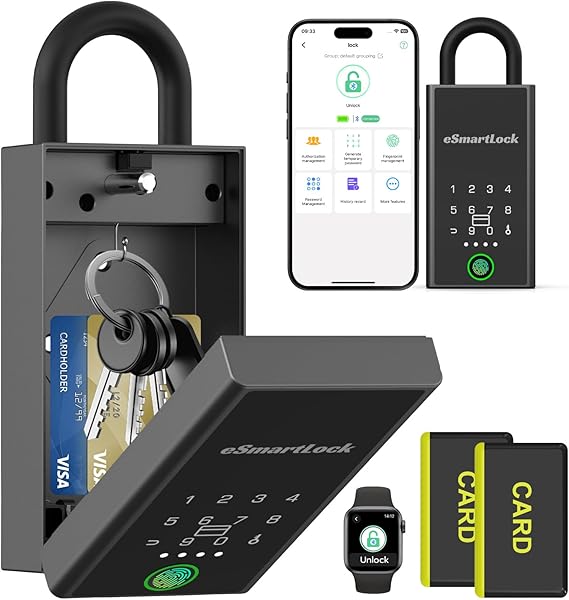 Smart Key Lock Box with Code,Bluetooth RFID Fingerprint Lock Box APP Control,Electronic Dital Lock Box,Larger Waterproof Key Lock Box Wall Mount for House Realtor Office Warehouse Airbnb