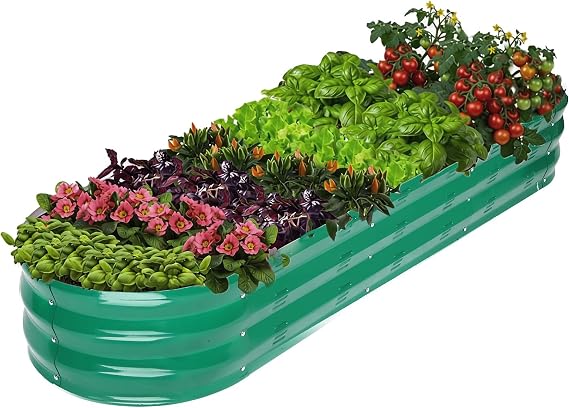 Raised Garden Bed Kit for Vegetables Flower Galvanized Metal Planter Boxs Designed for Easy DIY and Cleaning Not Twist Or Rot (Green)