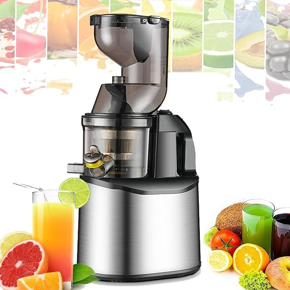 Stainless Steel Juicer Machines, Cold Press Juicer Machines With 3.2" Large Feed Chute, Slow Masticating Juice Extractor For Fruit And Vegetable, High Juice Yield Easy To Clean