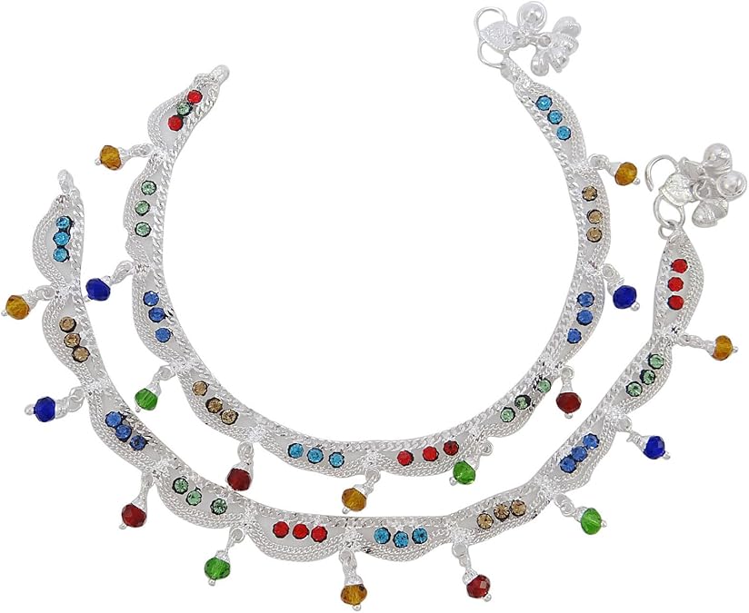 Indian Ethnic Bollywood Anklet Silvertone Asian Traditional Jewelry