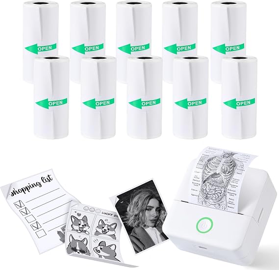 10 Rolls Print Pods Printing Paper, 57 X 25mm Inkless Self-Adhesive Printable Sticker, Compatible with Mini Printer for Phone, Thermal Sticker Maker, Pocket Printpod for Notes, Flashcards, Journal