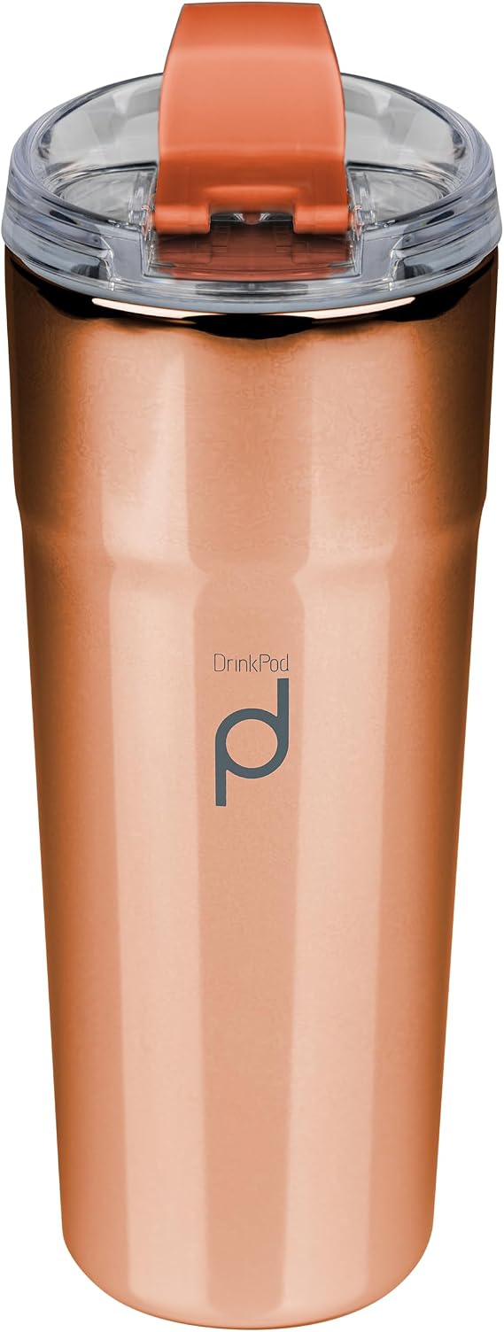 Drink Pod Metallic Range 450ml Coffee Flask, Copper, Stainless Steel Double Wall Insulated Travel Cup