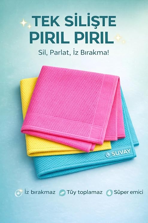 SUVAY Mikrofiber Temizlik ve Cam Bezi - Magic Towel Sihirli Temizlik Bezleri - Araba, Toz İçin En İyi