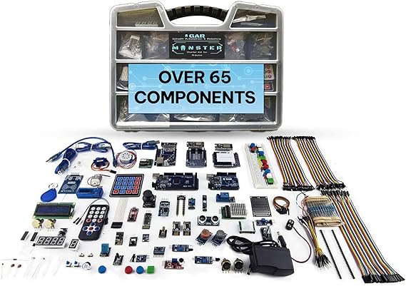 GAR Monster Starter Kit for Arduino - Robotics & IoT Development | Comprehensive 5-Board Set: Uno R3, Mega 2560, Nano V3, ESP32 WiFi+BT, ESP8266 NodeMCU | 25 Sensors, Tutorials & Organizer Toolbox
