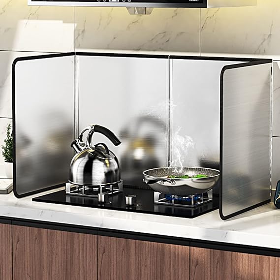 Folding Stove Splatter Guard, Grease Splatter Guard Splash Guard For Stove Foldable Backsplash Protector Behind Stove Nonstick Stainless Steel Backsplash For Stove Screen Protector Stove Splash Guard