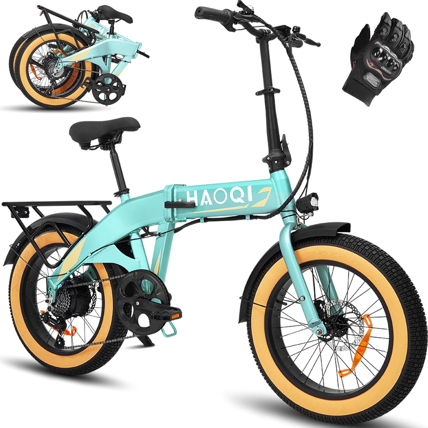 HAOQI Squirrel 20 Folding Electric Bike Peak 750W Motor Ebike 70 Miles Range 48V 10.4AH Removable Battery Max 28MPH 204Fat Tire Smart LCD Display 5 Pedal Assist Levels 7-Speed