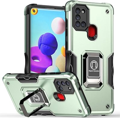 Heavy Duty Case Compatible with Samsung Galaxy A21s Cover Silicone with Kickstand Dual-Layer Dropproof Shockproof Samsung Galaxy A21s Case Green