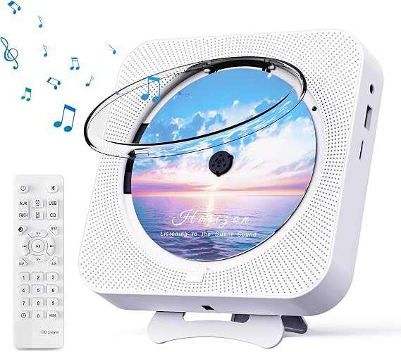 MICOCIOUS Bluetooth Taşınabilir Ev CD Müzik Çalar, Uzaktan Kumanda, Zamanlayıcı, Dahili Hoparlörler ve LED Ekranlı - FM Radyo Boombox (Beyaz)