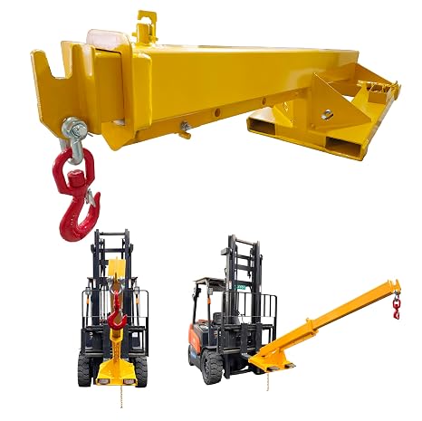 INTBUYING Adjustable Forklift Jib Boom Crane, Lifting up to 4400LB/2T, with a Mobile Crane Hoist and Truss Hook Extension Attachment Ranging from 63-98in for Forklift Towing and Handling Equipment