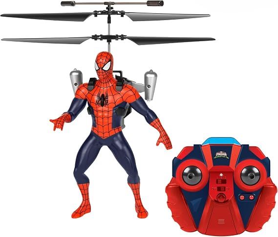 Marvel Spider-Man IR RC Flying Figure, Jetpack, LED Lights, Action Phrases | Twin Rotors and Stabilizer Bar Support Smooth Flight, Includes USB Charger, Spare Blades and Rechargeable Battery, Ages 8+