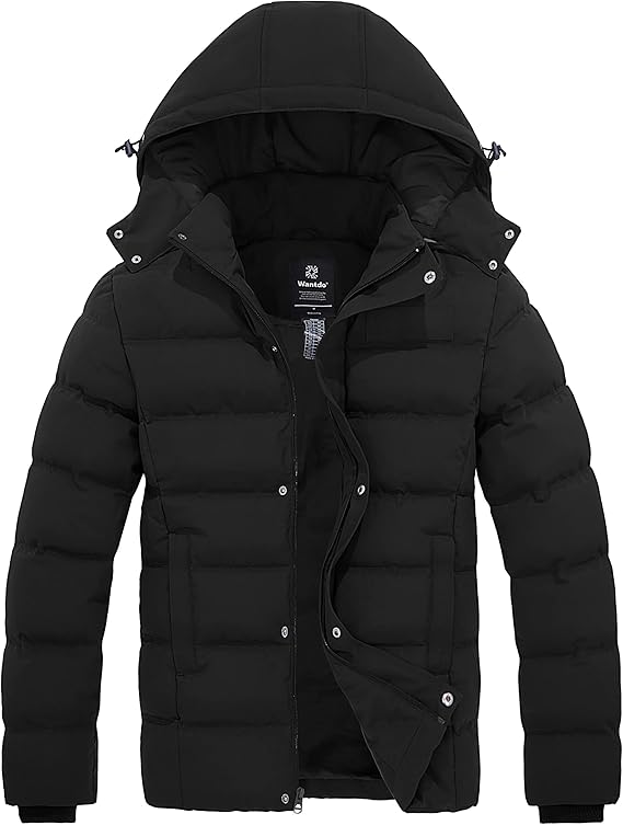 wantdo Men's Puffer Jacket Warm Winter Coat Waterproof Hooded Winter Jacket | 10000mm Waterproof,Removable Hood,Windproof,Outside Work,Gift for Men,Machine Washable,Quilted