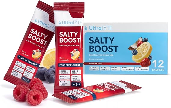 Ultra Lyte Electrolytes Drink Mix - Sugar-Free Salty Berry Lemonade Powder - 12 Sachets with High Sodium, Trace Minerals, and Coconut Water - Hydration for Workouts, Replenishment, and Wellness