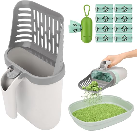 Cat Litter Scooper with Holder, Upgraded Cat Litter Shovel with 135 Bags,