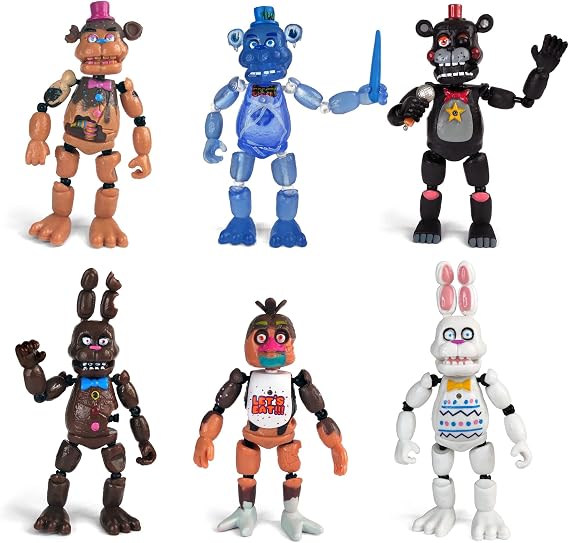 Toysvill Inspired by Five Nights at Freddys | Chocolate Collection | Freddy's Action Figures Toys (FNAF) Set of 6 pcs [Rockstar & Chocolate Freddy, Bonnie, Chica, Easter, Freddy Frostbear]