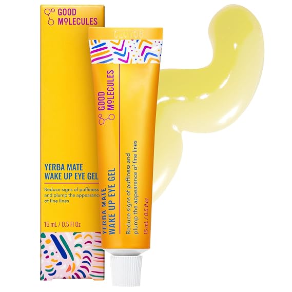 Good Molecules Yerba Mate Wake Up Eye Gel, Caffeine Under Eye Cream, 15 ml | Refreshes and hydrates tired under eyes with caffeine. Helps improve the look of puffiness, under eye bags, and fine lines.