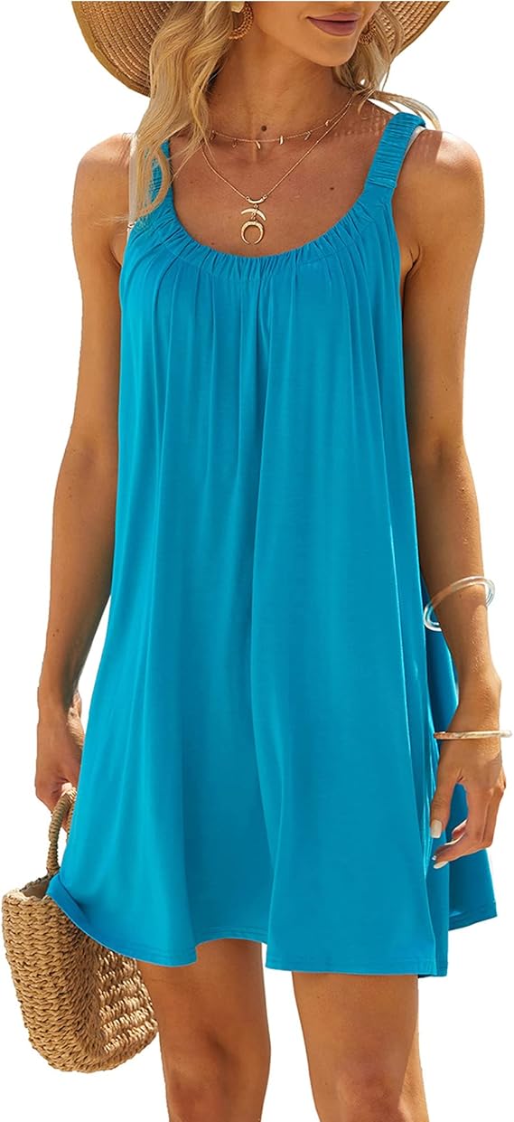 Women's Casual Summer Beach Dress Solid Color Sleeveless Backless U Neck Beachwear Bikini Cover Up