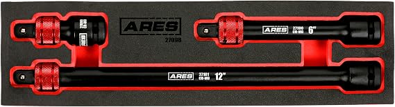 ARES 27098 3-Pc 1/2-In Drive Locking Impact Socket Extension Set | Aluminum Locking Ring Collar for Quick Release; 3, 6 & 12-In Extensions