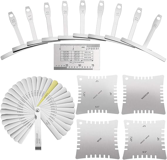 15 Pieces Guitar Luthier Tools Set Including Radius Gauge String Action Ruler 32 Blades Feeler Gauge for Guitar and Bass Setup