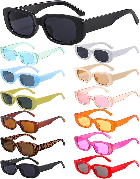 12 Pairs Rectangle Sunglasses Bulk, Trendy Y2K Retro Glasses for Women Men 90s Vintage Square Frame Party Sunglasses