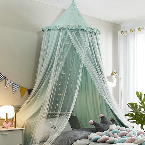Bed Canopy for Girls, Double Layer Dome Mosquito Net Princess Canopy for Girls Bed Room Decor Reading Nook (Green)