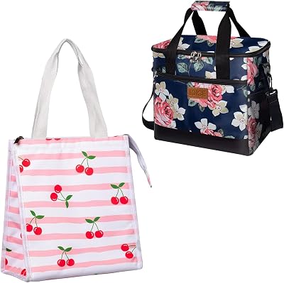 iknoe Insulated Lunch Bag for Women, Sturdy Wide-Open Foldable & Portable Lunch Tote with Interior Pockets, Water-resistant Thermal Lunch Cooler for Adults Picnic Beach