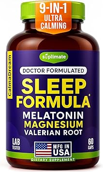 9-in-1 Melatonin Sleep Aid for Adults - USA Made, Lab Tested with Melatonin 5mg and 108mg Magnesium for Sleep - TRAACS, Ashwagandha, Valerian Root, GABA, 5HTP, Herbal Sleep Supplement, Vegan, 60 Caps