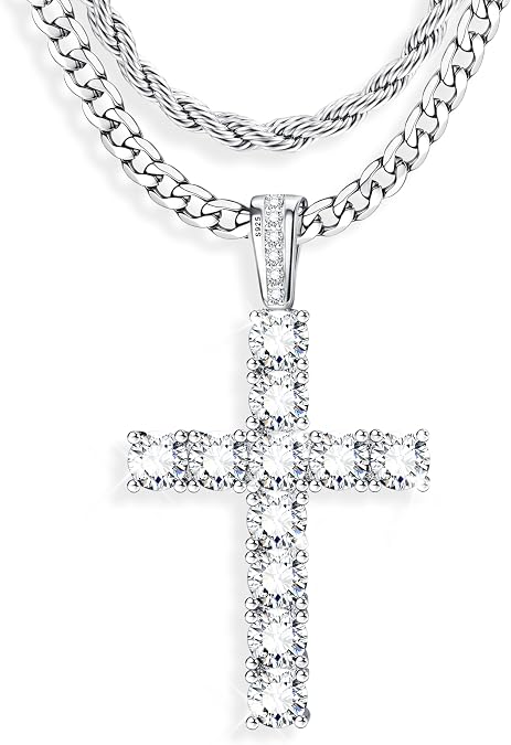 925 Sterling Silver Cross Necklace for Men Layered Necklace 16-30 Inches