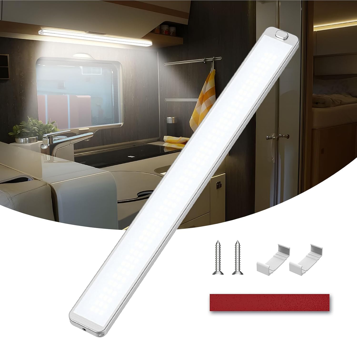 12V Interior LED Lights, Upgraded 228 LED Universal Strip Light with ONOff Switch, 42CM 6000K White Lamp for Caravan Motorhome Bus Van Car Camper RV Kitchen Bathroom Cabinet Wardrobe [Energy Class A]