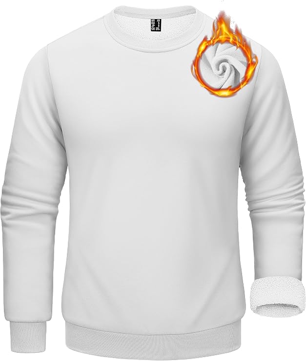 KEFITEVD Men's Crewneck Sweatshirt Long Sleeve Warm Fall Sweatshirt Fleece Lined Pullover