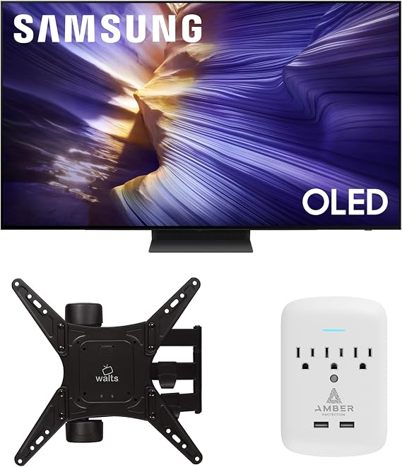 Samsung QN65S90FAFXZA 65 Inch 4K OLED Smart TV with a Walts Medium Full Motion Mount for 32"-65" TVs and Amber Protection 3-Outlet-Surge Surge Protector (2025)