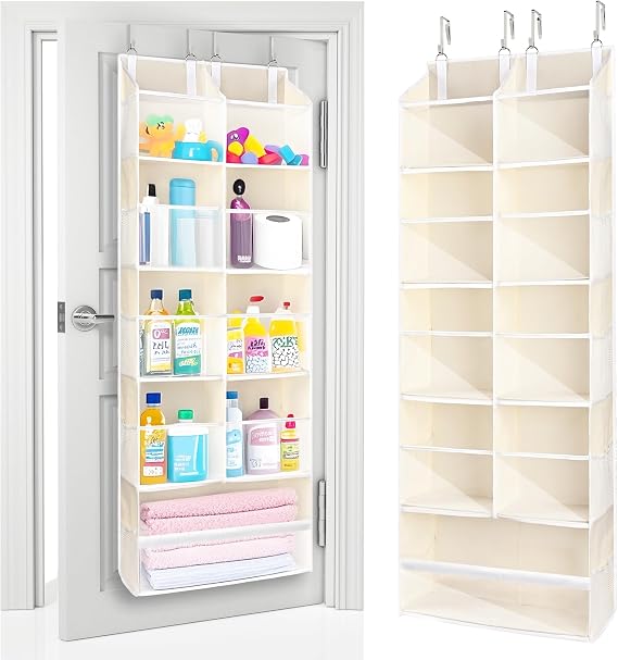 ULG Over the Door Organizer, 5-Tier Extra Large Hanging Storage with 10 Mesh Pockets, 100 lbs Capacity, Heavy Duty Door Organizer for Closet, Bedroom, Nursery Storage, Beige