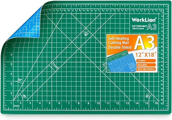 WORKLION 12" x 18" Art Self Healing PVC Cutting Mat, Double Sided, Gridded Rotary Cutting Board for Craft, Fabric, Quilting, Sewing, Scrapbooking Project......