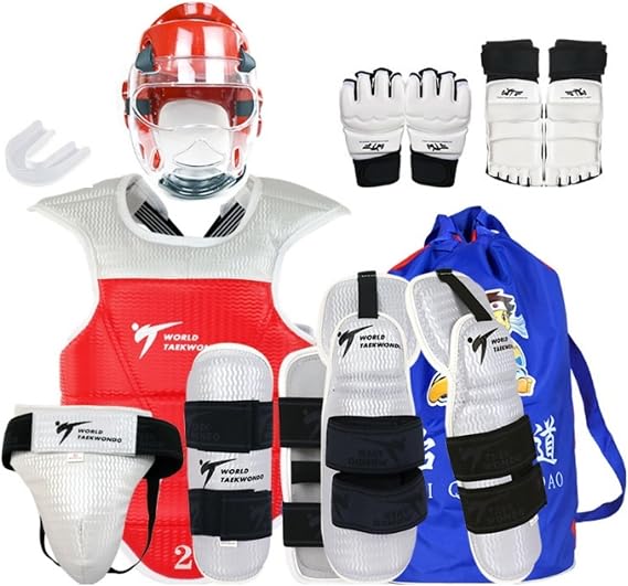 13 pcs Taekwondo Sparring Gear Set Ultimate Head Chest Protective Gear Arm Groin Guards Hand Gloves Foot Protector for Children Youth Adult Taekwondo Karate MMA Training