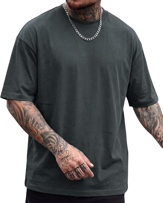 Vamtac Midweight Cotton T Shirts for Men Loose fit Short Sleeve Shirts Crewneck Streetwear Blank Tee