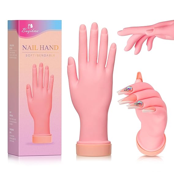 Buqikma Flexible Practice Nail Fake Silicone Hand Model for Acrylic Nails