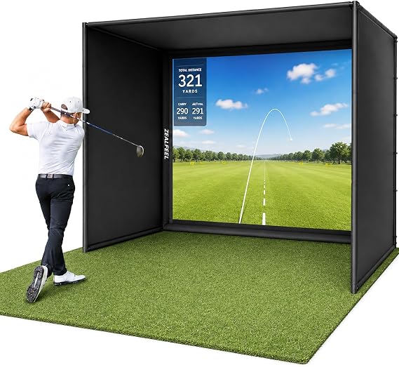 ZEALFEEL Golf Simulator Enclosure & Golf Net with Dual-Layer HD Screen