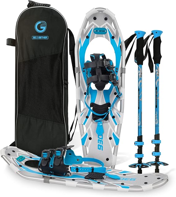 G2 21/25/30/36 Inches Light Weight Snowshoes with Trekking Poles, Tote Bag, Special EVA Padded Ratchet Binding, Heel Lift, Toe Box(6 Colors Available)