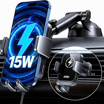 HTU 2026 Upgraded Smart Car Phone Holder Wireless Charger, 15W Fast Wireless Charger for Magsafe [Excellent Strudiness] One-Handed Auto Clamping, Compatible Dashboards Air Vents and Windshields,Black