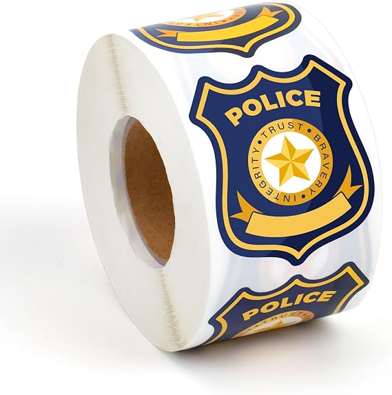 600Pcs Police Badge Stickers for Kids Self Adhesive Name Tag Blue | 2.36 x 1.97 inch,Kids Theme Party Favors Supplies, Birthday Decorations for Boys