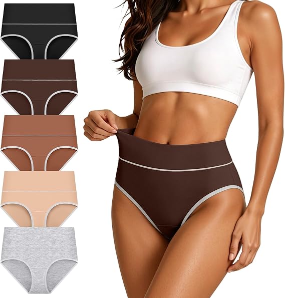 Womens Cotton Underwear, High Waist, Full Coverage Briefs, 5 Pack